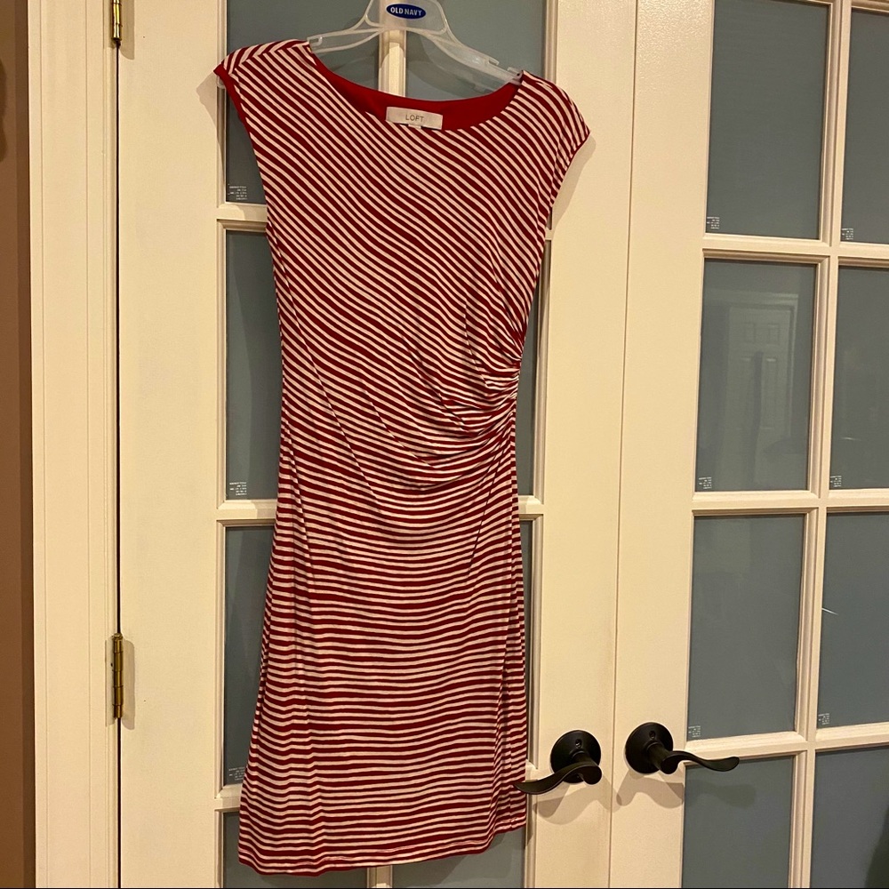 Loft red and white stripe dress